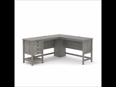 Mystic Oak L-Shaped Gray Wood Computer Desk with Drawer and Filing Cabinet