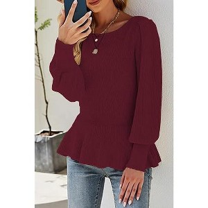 Women's Waist - Cinched Lantern Sleeve Pullover Sweater - Stylish, Comfortable, and Versatile for Fall and Winter - 1 of 4