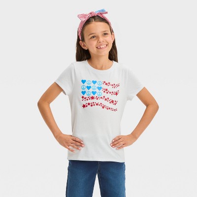 Girls' Short Sleeve 'Star Flag' Graphic T-Shirt - Cat & Jack™ Red/White/Blue M