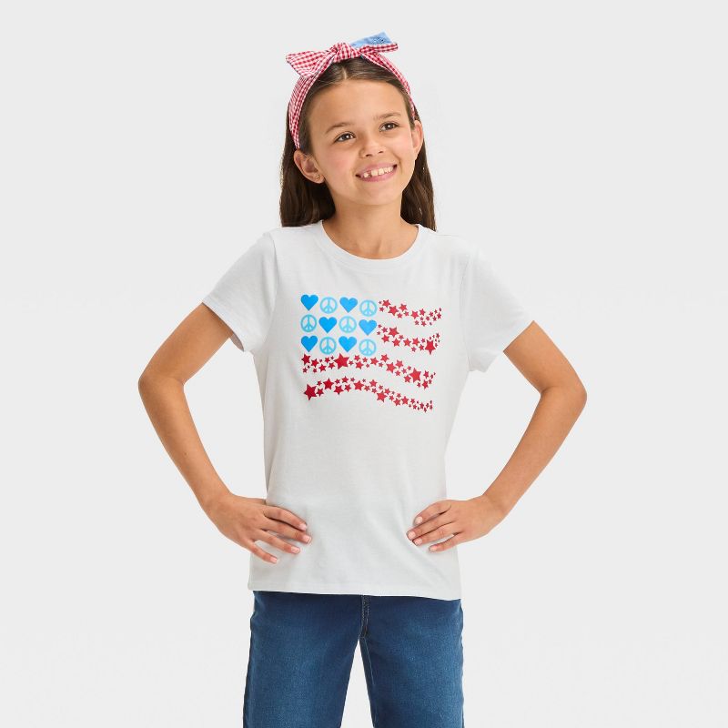 Girls' Short Sleeve 'Star Flag' Graphic T-Shirt - Cat & Jack™ Red/White/Blue, 1 of 5