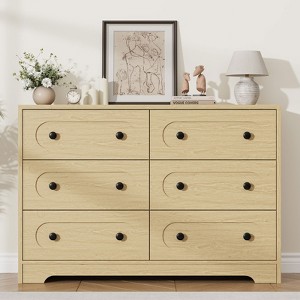 6 Drawer Dresser for Bedroom, 47" Wide Closet with Deep Drawer & Metal  Knobs, Wooden Natural Chest of Drawers for Living Room, Entryway, Hallway