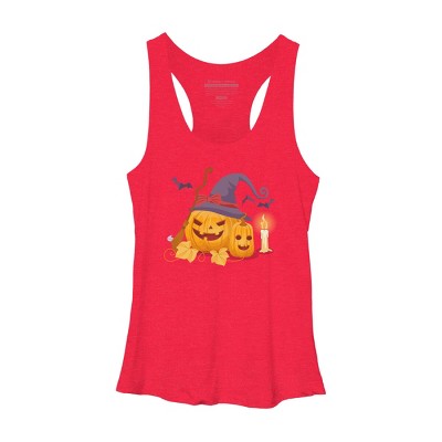 Women's Design By Humans Halloween Witch Pumpkins With Bats By VectorVillain Racerback Tank Top