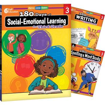 Shell Education 180 Days Social-Emotional Learning, Writing, & Spelling Grade 3: 3-Book Set