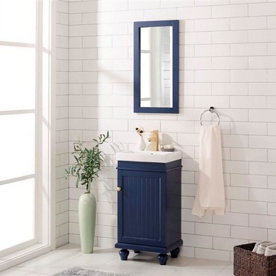 Compact Blue Freestanding Vanity with White Ceramic Sink