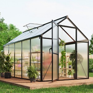 Garvee Walk-In Greenhouse with Polycarbonate Panels, Aluminum Frame, Quick Setup, Roof Vent, Outdoor Garden Greenhouse - 1 of 4