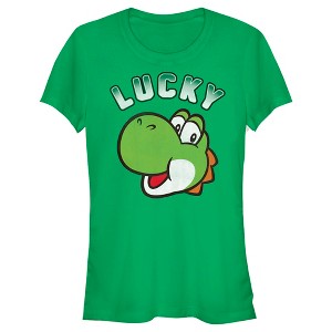Juniors Womens Nintendo Super Mario St. Patrick's Day Lucky Yoshi T-Shirt - 1 of 4