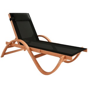 Outsunny Larch Wood Lounge Chair, 4-Level Adjustable Tanning Chair, Full Flat Patio Lounger with Mesh Seat for Patio Beach - 1 of 4