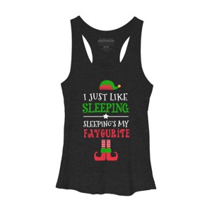Women's Design By Humans I Just Like Sleeping Funny Christmas Elf By Jeje1982 Racerback Tank Top - 1 of 3