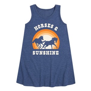 Girls' - Instant Message - Horses And Sunshine Graphic Sleeveless Aline Dress - 1 of 4