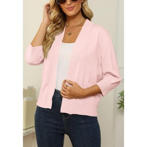 Women's 3/4 Sleeve Open Front Cropped Cardigan Sweater Elegant Shrugs for Women - 1 of 4