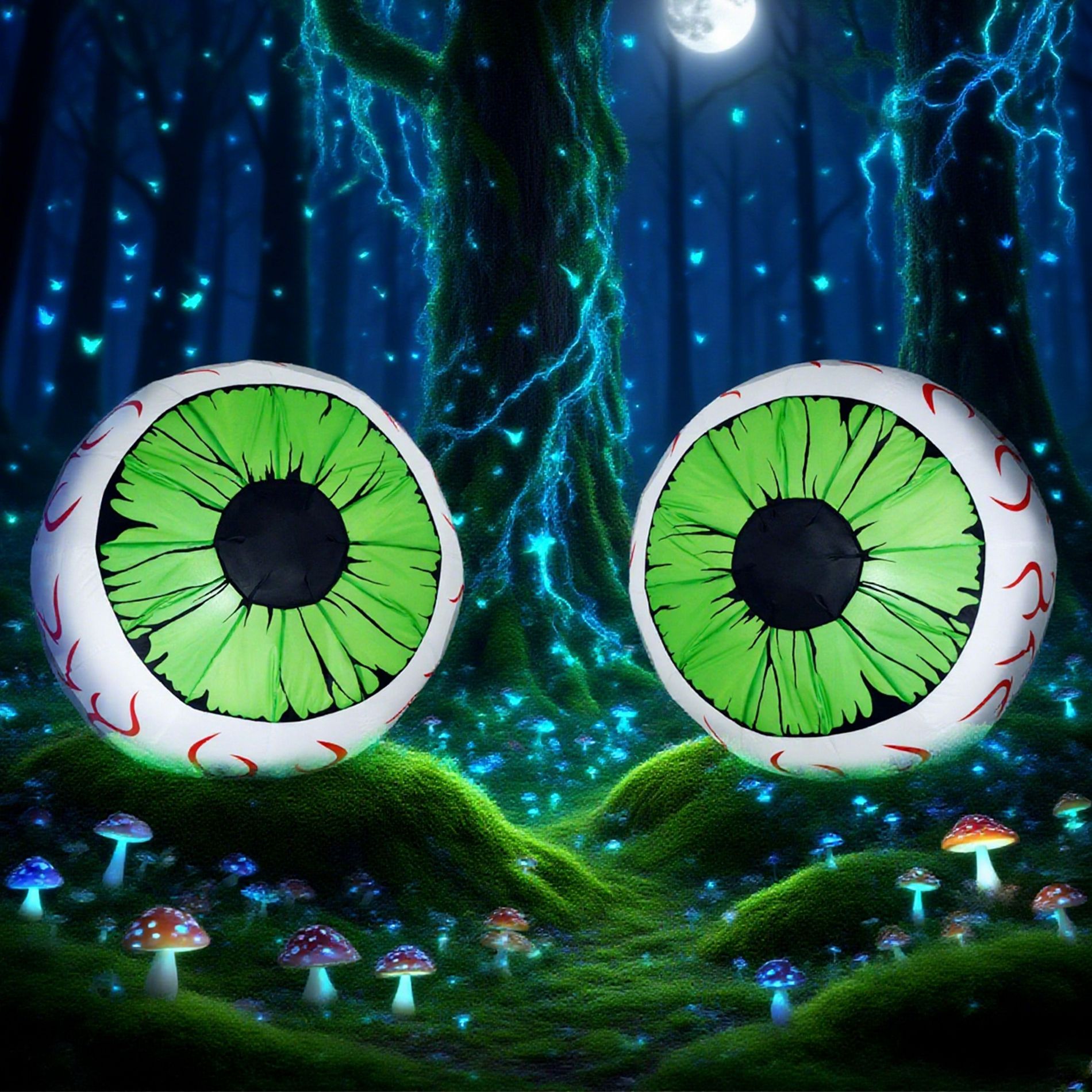 Joyfy 2 Packs Halloween Inflatables Decorations, 3 FT Huge Green Eyeballs Inflatable for Halloween Party Indoor Outdoor Garden Lawn Yard Decoration