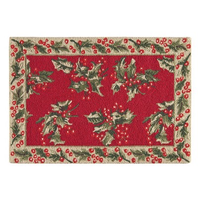 2'x3' Rectangle Hooked Holly Accent Rug Red - C&F Home