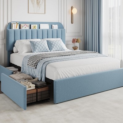 Full Twin Bed Frame with 2 Storage Drawers and Headboard,Mattress Foundation with Wooden Slats Support, No Box Spring Needed,Easy Assembly