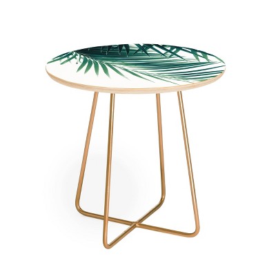 Round Anita's & Bella's Artwork Palm Leaves Green Vibes Side Table - Deny Designs