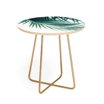 Round Anita's & Bella's Artwork Palm Leaves Green Vibes Side Table Green/Gold - Deny Designs