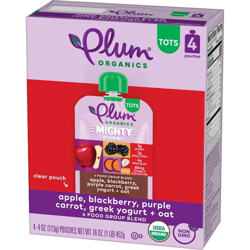 Plum Organics Mighty 4 Apple Blackberry Purple Carrot Greek Yogurt & Oat Baby Food Pouch - (Select Count), 5 of 13