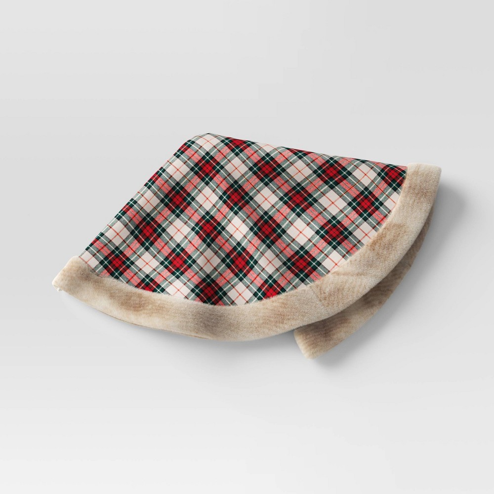48" Plaid Christmas Tree Skirt with Faux Fur Trim Red/Brown - Wondershop™