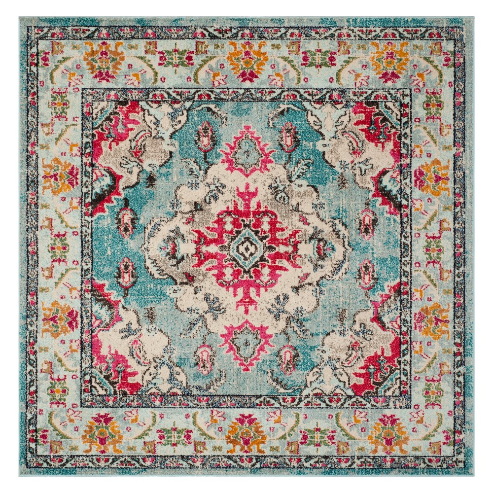 6'7inx6'7in Medallion Square Area Rug Light Blue/Fuchsia - Safavieh