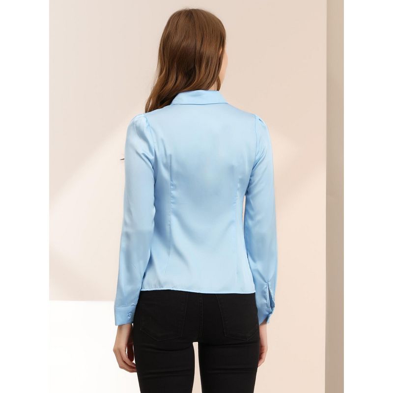 Allegra K Women's Office Satin Tops Collared Professional Long Sleeve Button-up Shirt, 5 of 7