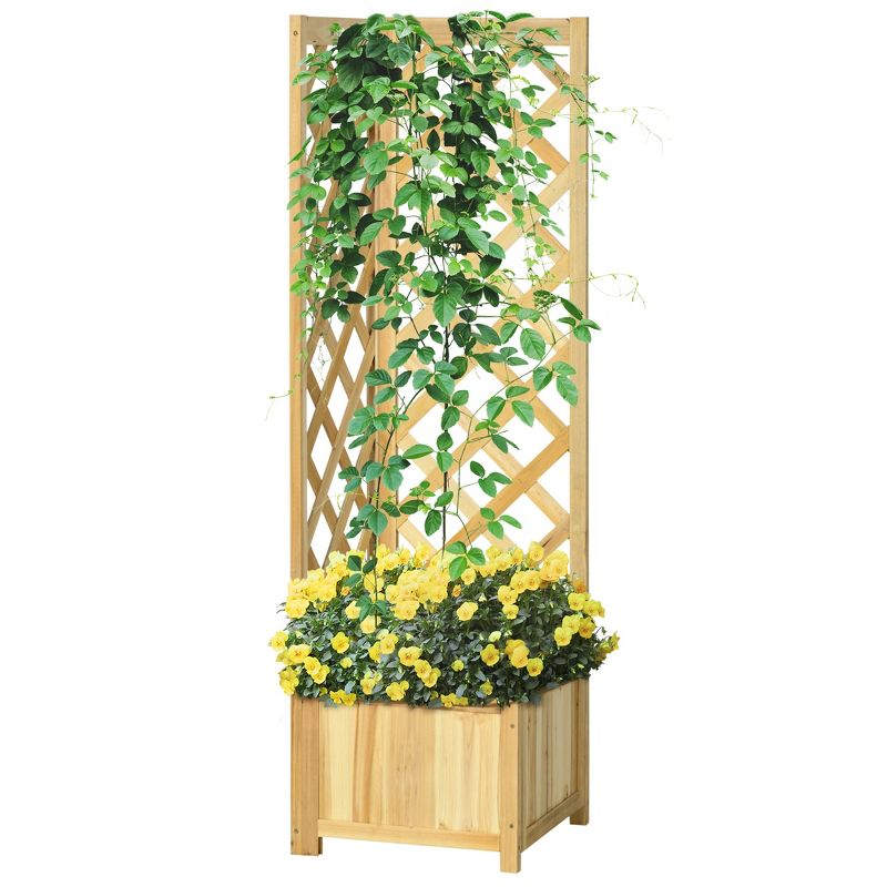 Outsunny Rustic Corner Planter with Trellis, Wooden Raised Garden Boxes Flower Bed for Backyard, Patio, Deck, Corner Use, Natural, 1 of 7