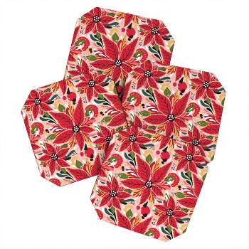 Avenie Abstract Floral Poinsettia Red Coaster Set -Deny Designs