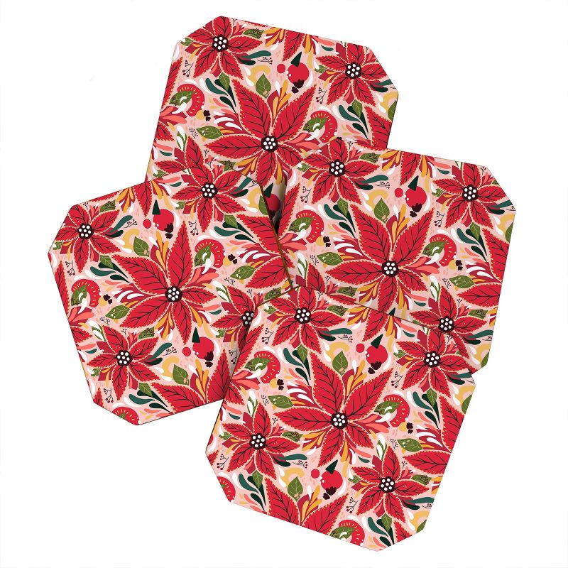 Avenie Abstract Floral Poinsettia Red Coaster Set -Deny Designs, 1 of 5