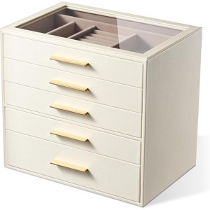 3-Layer Jewelry Organizer with Glass Window in Ivory and Pink - 1 of 4