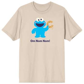 Sesame Street Cookie Monster Om Nom Nom Crew Neck Short Sleeve Beige Women's T-shirt