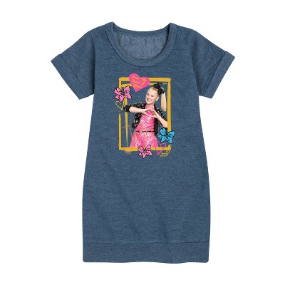JoJo Siwa Jojo Love Graphic Short Sleeve Fleece Dress - Heather Navy - Large