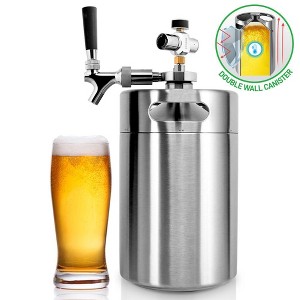 NutriChef 128 oz. Homebrew Double Wall Mini Keg Beer Dispenser with CO2 Regulator PKBRTP299 - 1 of 4