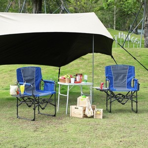2PCS Portable Folding Camping Chair,Directors Chairs with Side Table,Drink Holder,Durable Armrests - 1 of 4