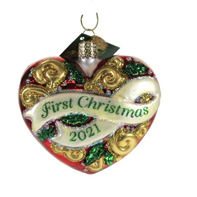 Old World Christmas 3.25" 2021 First Christmas Heart Heart Romance  -  Tree Ornaments