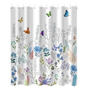 LunaLulinlk pring Shower Curtain 72" X 72" Butterfly Flowers Waterproof Bathroom Decor with 12 Hooks - 1 of 4