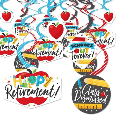 Big Dot of Happiness Teacher Retirement - Happy Retirement Party Hanging Decor - Party Decoration Swirls - Set of 40