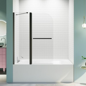 Matte Black Pivot Tub Door for Bathroom, featuring Frameless Bi-Fold Shower Doors made of SGCC Tempered Glass, ideal for Bathtub enclosures. - 1 of 4