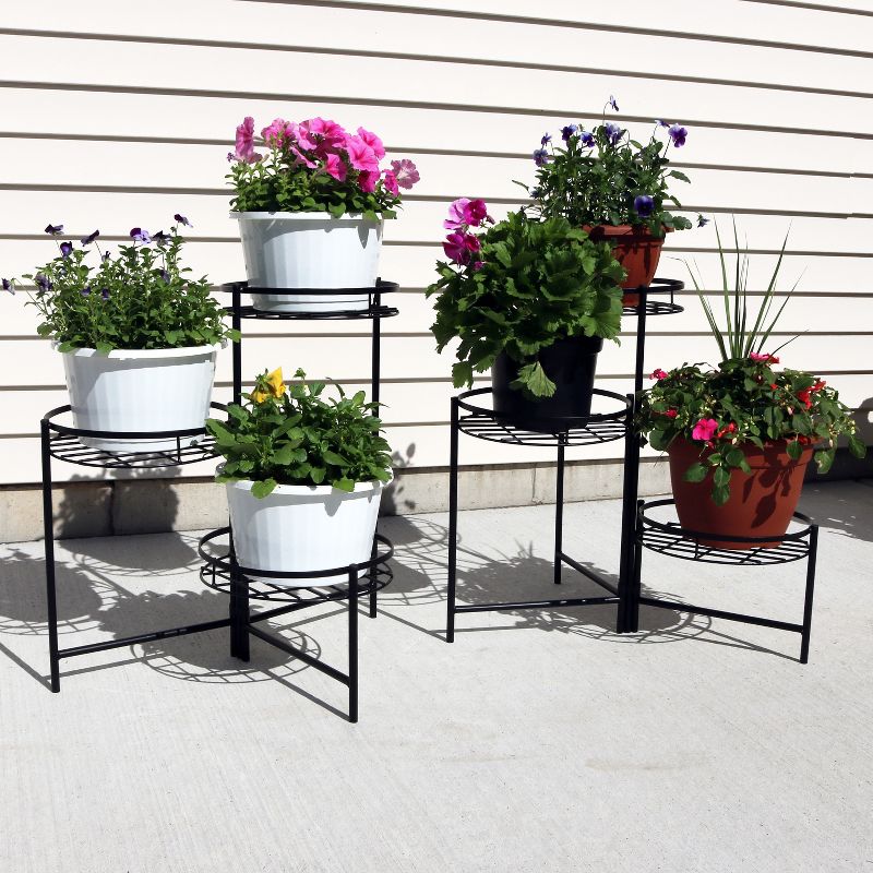 Sunnydaze Indoor/Outdoor Iron Metal 3-Tiered Decorative Flower Plant Pot Holder Stand Display - Black - 2pk, 6 of 12