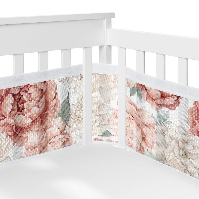 Sweet Jojo Designs Girl BreathableBaby Breathable Mesh Crib Liner Peony Floral Garden Pink Ivory, 1 of 7