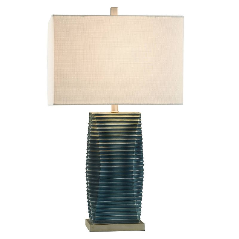 Vertical Lined Moulded Table Lamp with Steel Base Blue - StyleCraft, 3 of 9