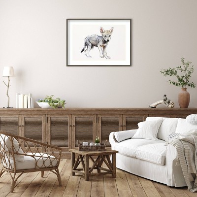 Hesitating Arabian Wolf Pup Giclee Print with Hardwood Frame