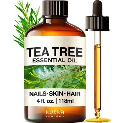 Tea Tree Essential Oil (4 fl oz/118 ml) - KUKKA Tea Tree Oil for Skin, Hair, Toenails, Aromatherapy, & Soap Making Scent