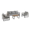 Modern 4-Pieces Outdoor Patio Set, 5-Seat Patio Sofa Steel Frame with Rope, 1200lb Capacity Sectional & Plastic-Wood Table - 4 of 4