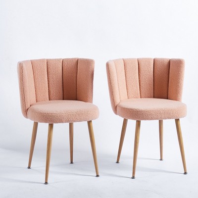 Modern Dining Chair Set of 2, with Iron Tube Wood Color Legs, Shorthair Cushions and Comfortable Backrest, for Dining Room, Living Room, Cafe
