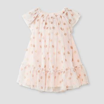 Baby Girls' Spring Floral Printed Tulle Dress - Cat & Jack™ Peach Orange