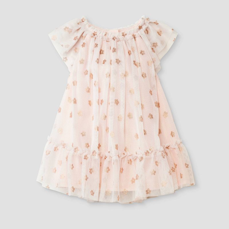 Baby Girls' Spring Floral Printed Tulle Dress - Cat & Jack™ Peach Orange, 1 of 6