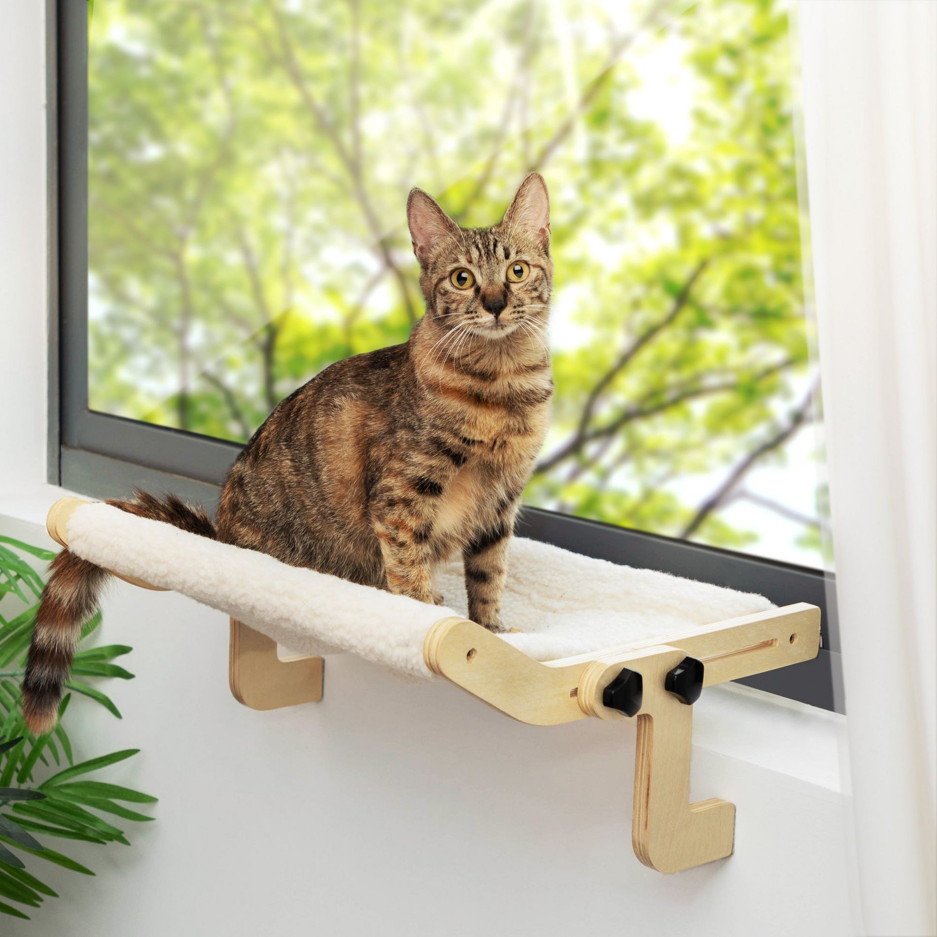 Sandinrayli Cat Window Perch Hammock With Adjustable Bed Seat, White