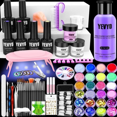 Yevyo Acrylic Nail Kit With Uv Light 4 Colors Gel Polish Kit With 24 Colors Of Glitter Powder And Sequins Target