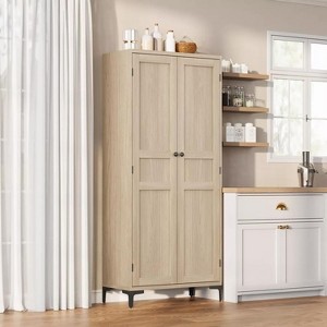 Jojoka 63" Tall Storage Cabinet with Glass Doors, 5 Tier Bathroom Cabinet with Adjustable Shelves for Kitchen, Dining Room, Bathroom - 1 of 4