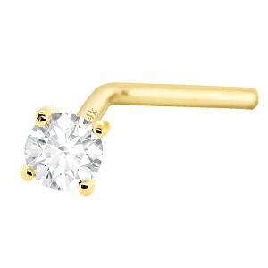 Jewelry Avalanche Diamond L-shape Nose Stud 20G Solid 14K Gold L-bend Nose Ring Stud - 1 of 3