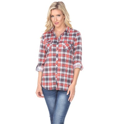 Women's Oakley Stretchy Plaid Tunic Top With Pockets Gray Small - White ...