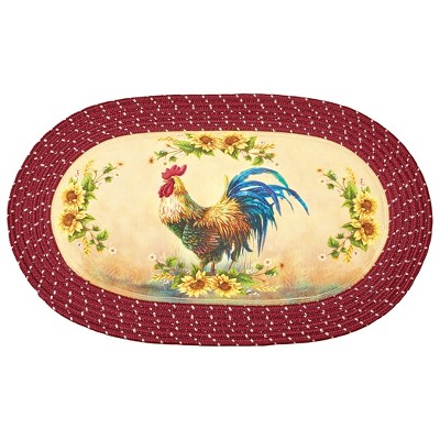 Collections Etc Rooster & Sunflowers Slip-Resistant Braided Kitchen Runner Rug